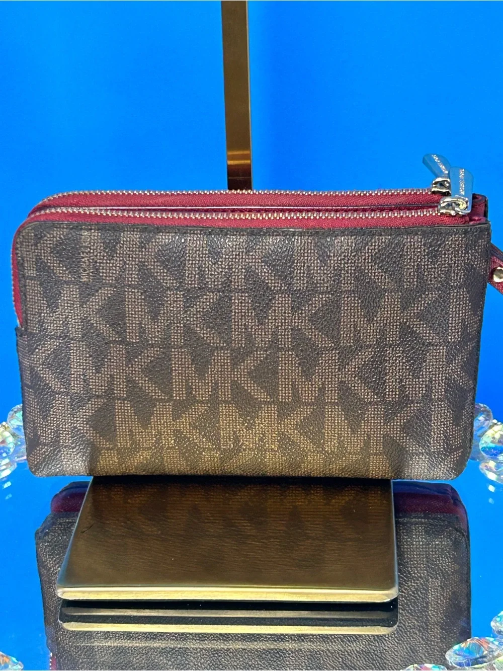 MICHAEL KORS Cherry Red Double-Zip Wristlet